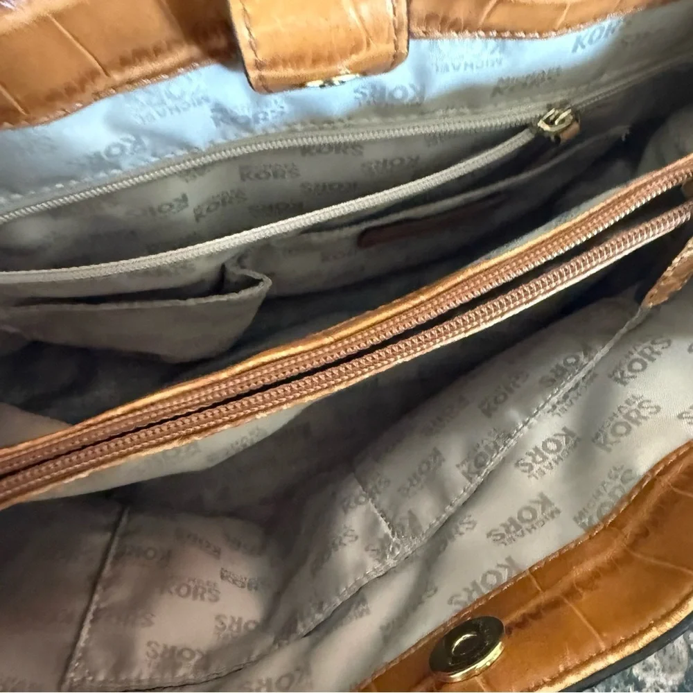 Michael Kors Tan Crocodile Embossed Satchel